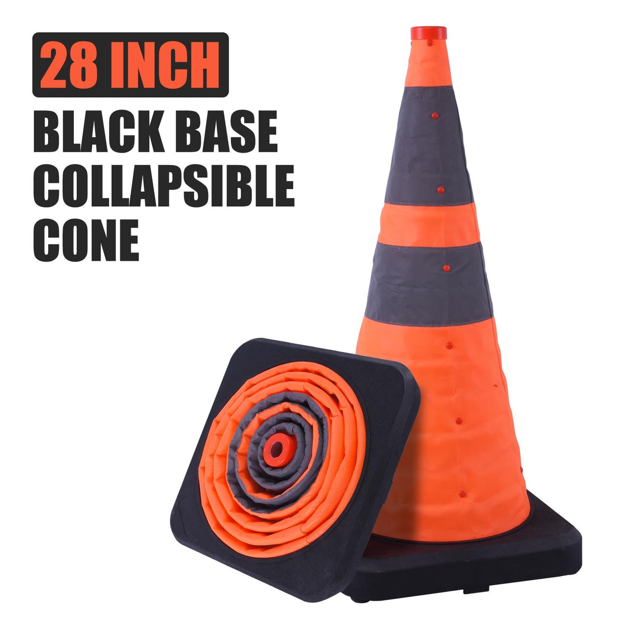 70 CM Black Base Collapsible Cone with CNSS High - Side View | Besea Cone