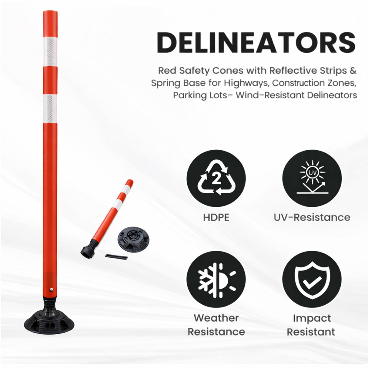 Flexible Surface Mount Delineator Post - Durable Traffic - Side View | Besea Cone