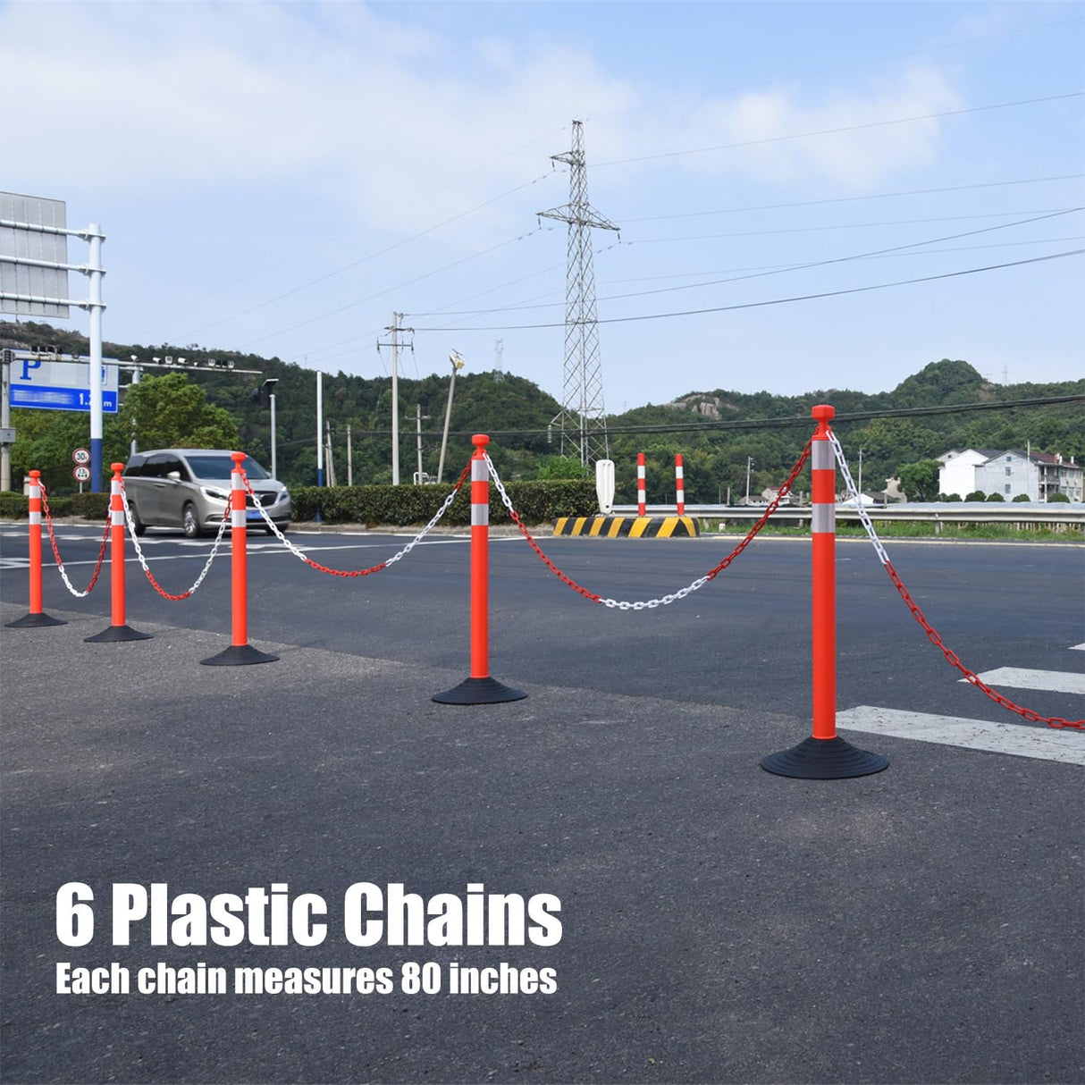 6-Pack Work Zone Safety Chain Post Set - High Visibility - Installation | Besea Cone