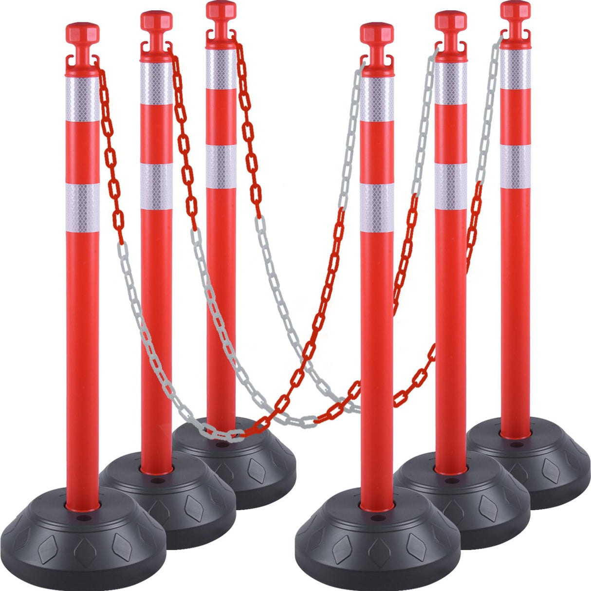 6-Pack Work Zone Safety Chain Post Set - High Visibility - Dimensions | Besea Cone