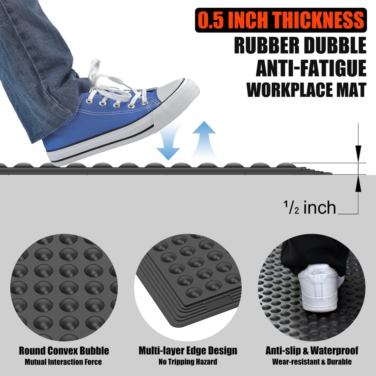 Rubber Dubble Anti-Fatigue Workplace Mat - Angle View | Besea Cone