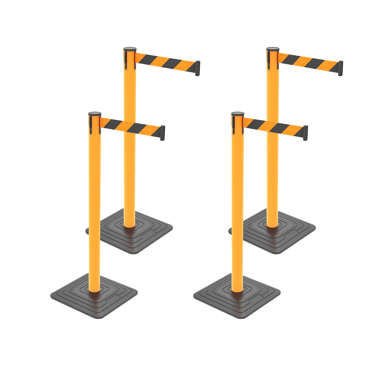 4-Pack 10ft Retractable Belt Barriers with "Caution - Do - Angle View | Besea Cone