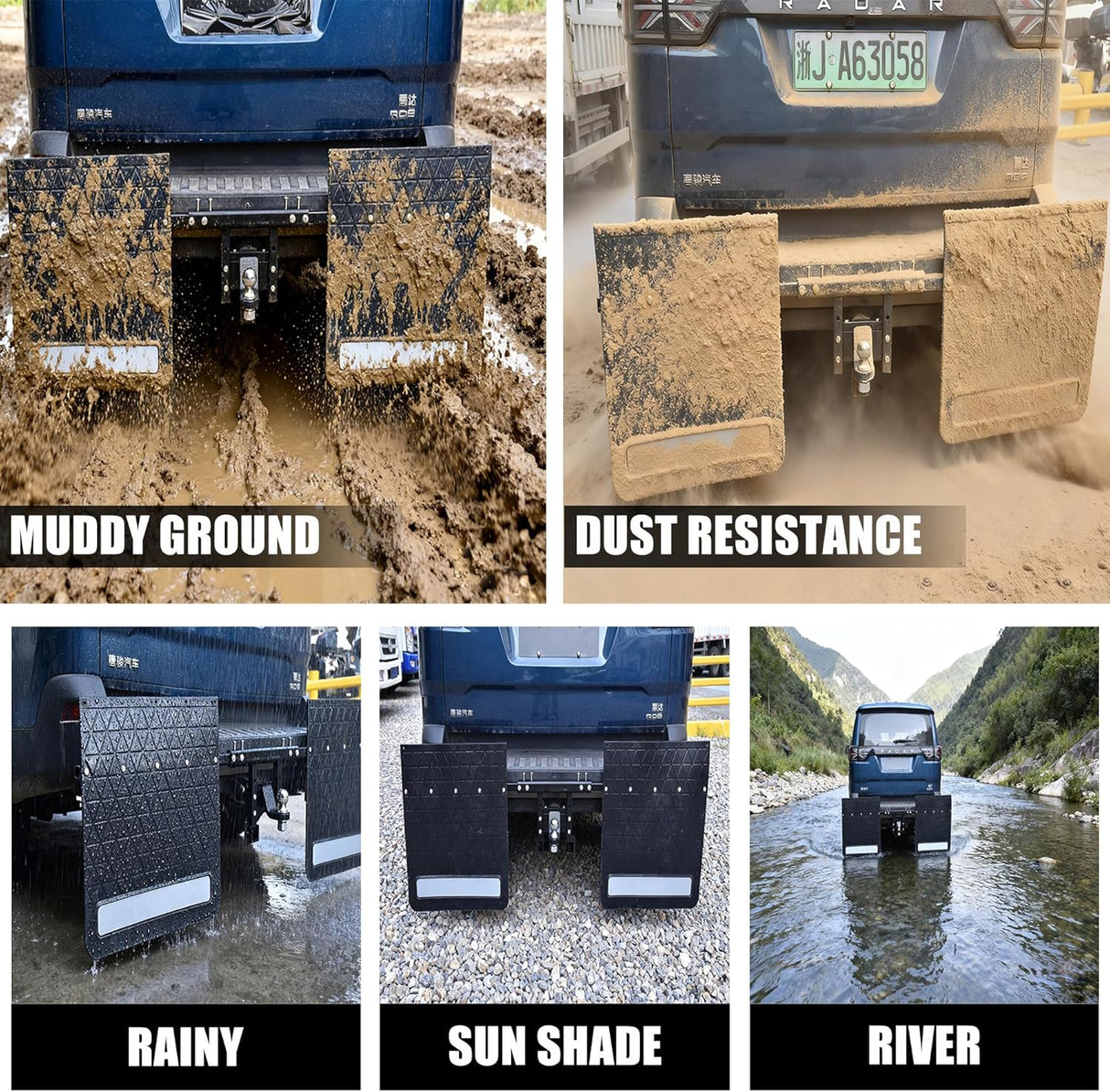 2-Pack Adjustable Hitch Mud Flaps, Heavy-Duty Rubber, - Side View | Besea Cone