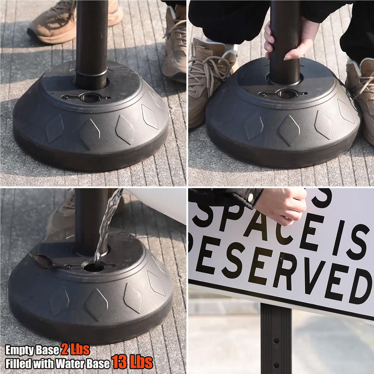 Portable Sign Holder with Water-Filled Base - Side View | Besea Cone