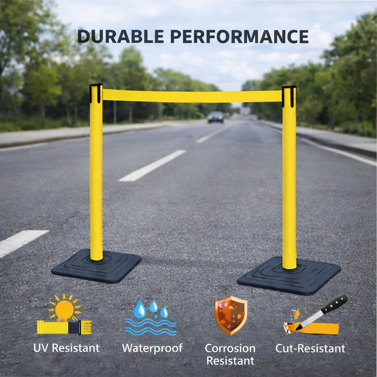4-Pack 10ft Retractable Belt Barriers with "Caution - Do - Close-Up | Besea Cone