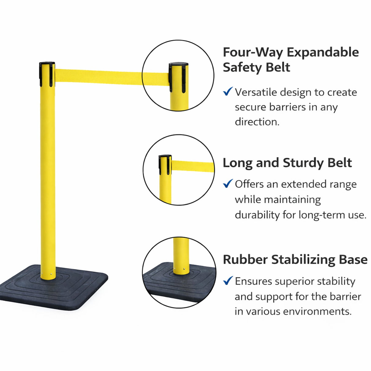4-Pack 10ft Retractable Belt Barriers with "Caution - Do - Top View | Besea Cone