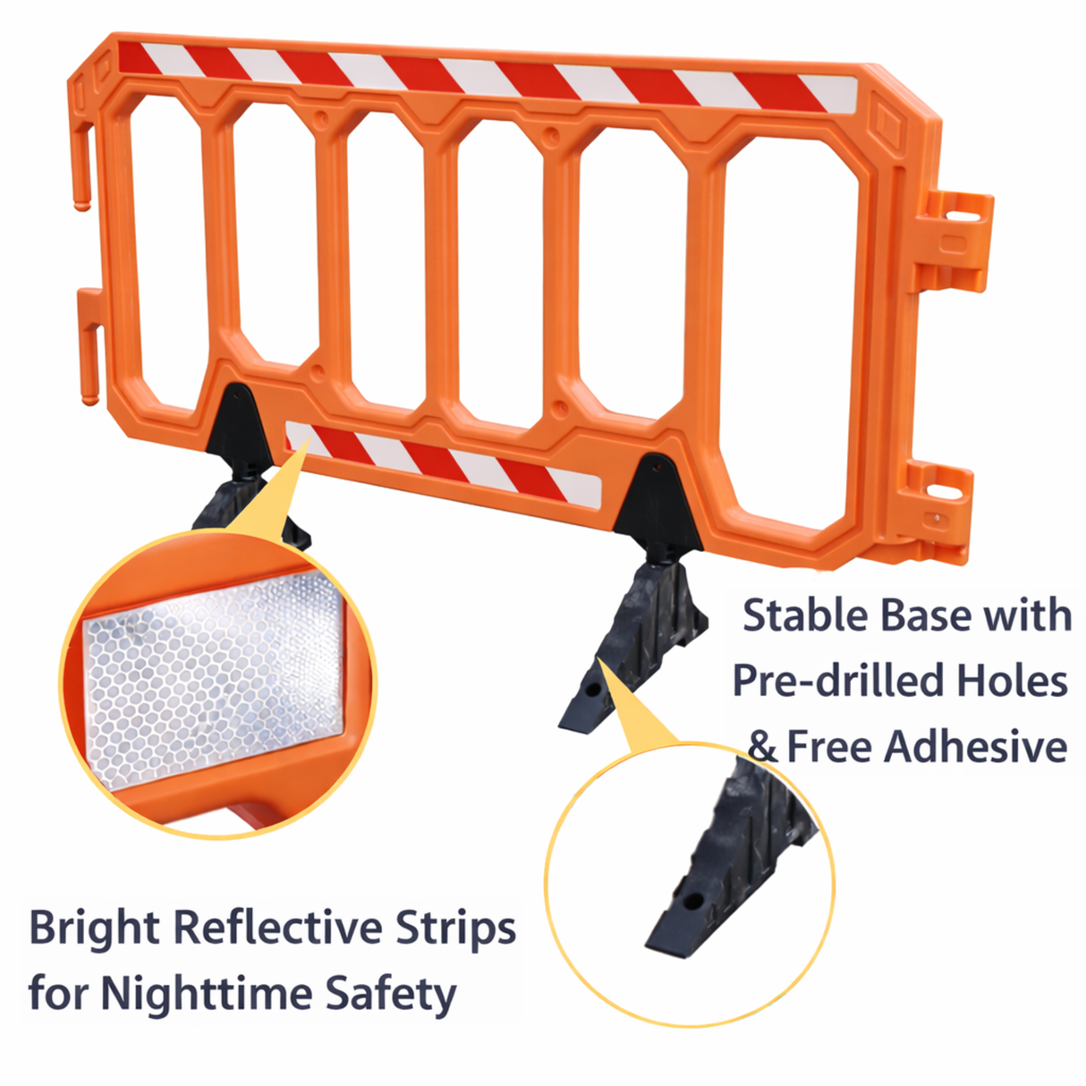 152 CM Orange Connectable Crowd Barrier with Rubber Base - Detail | Besea Cone