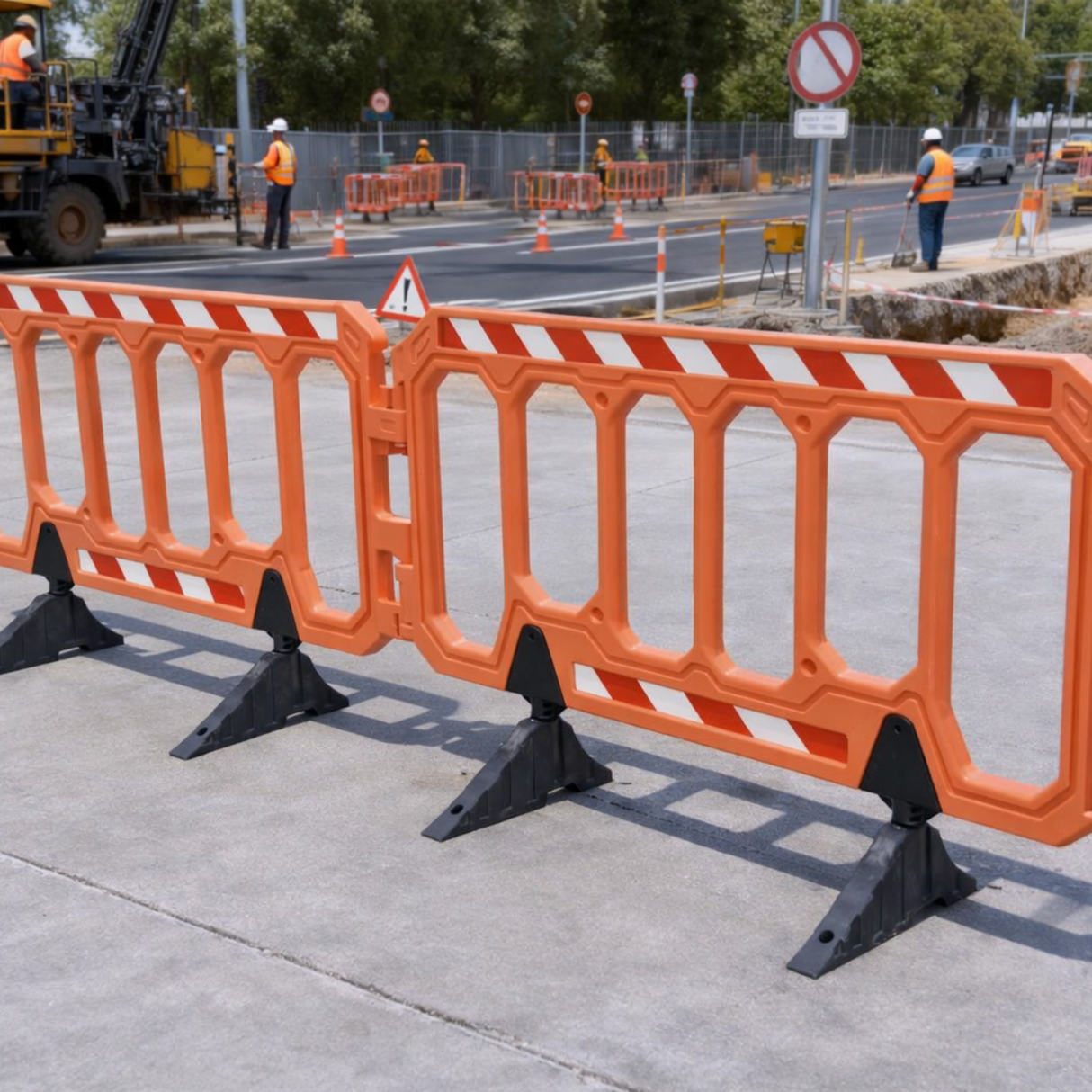 152 CM Orange Connectable Crowd Barrier with Rubber Base - Installation | Besea Cone