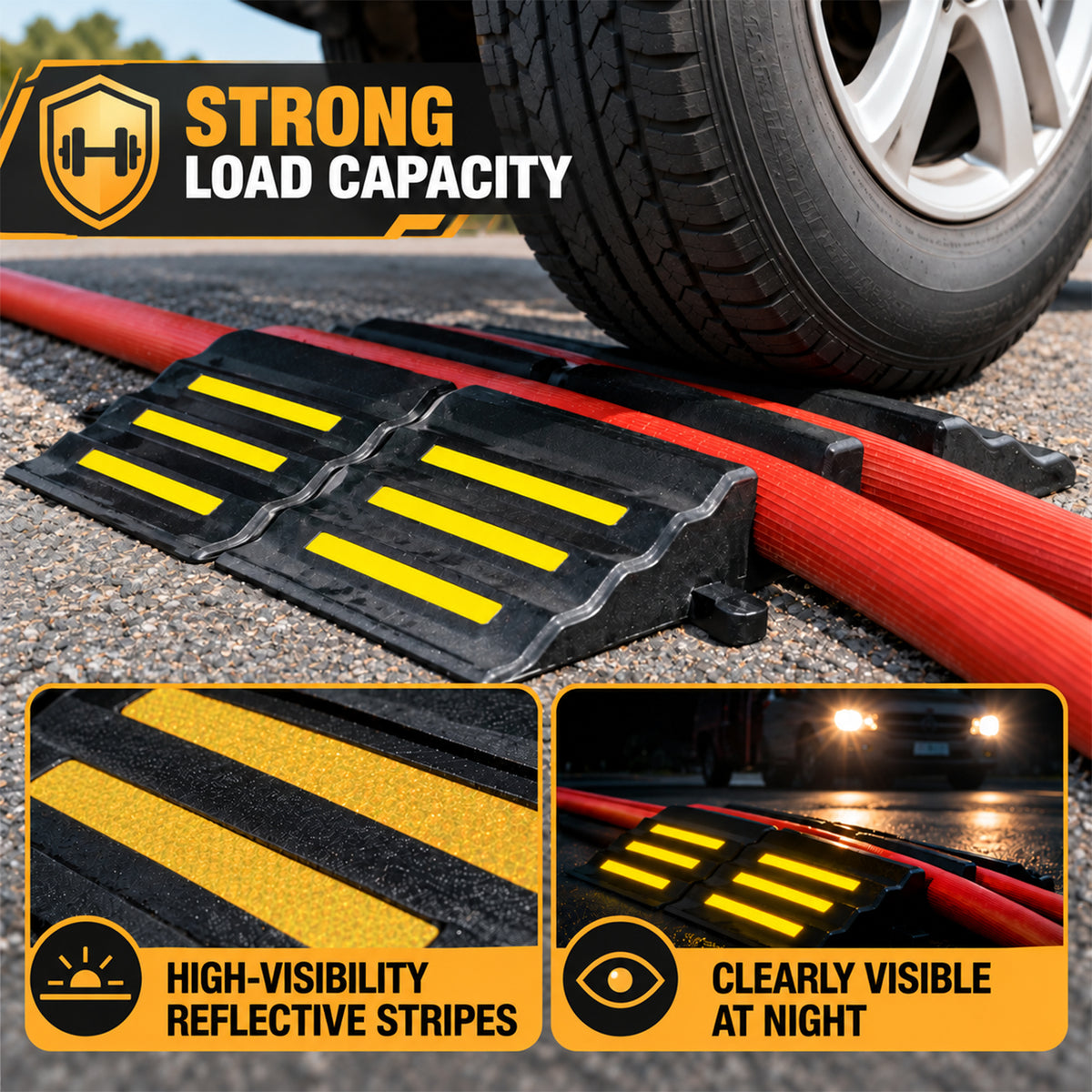 2 PCS 2-Channel Rubber Hose Ramp with Reflective Strips