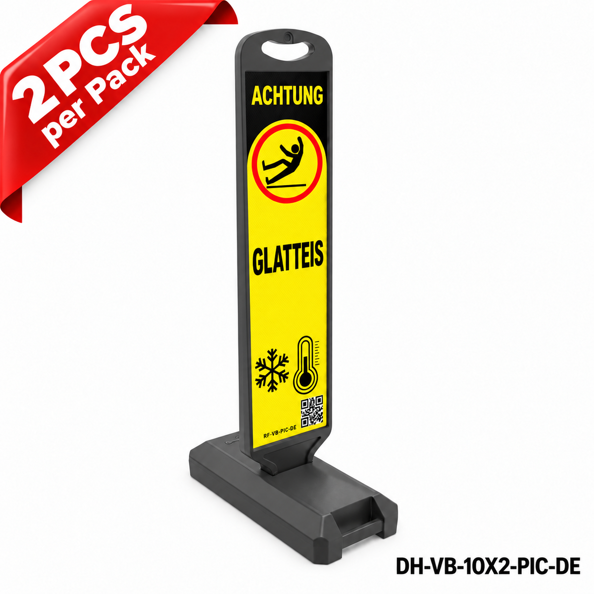 DH-VB-10X2-PIC-DE | CAUTION ICY | Water Filled Base | DE-Deutsch