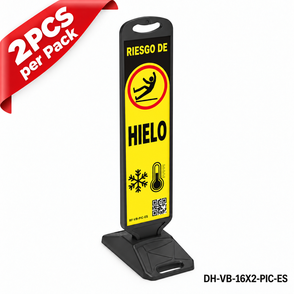 DH-VB-16X2-PIC-ES | CAUTION ICY | Heavy Duty Rubber Base | ES-Español