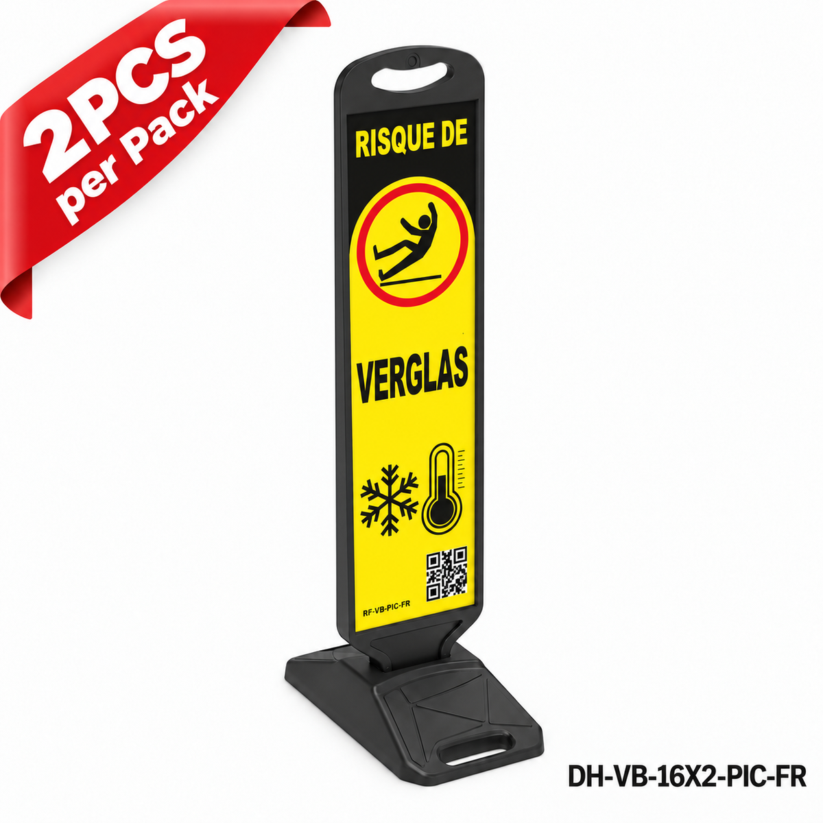 DH-VB-16X2-PIC-FR | CAUTION ICY | Heavy Duty Rubber Base | FR-Français