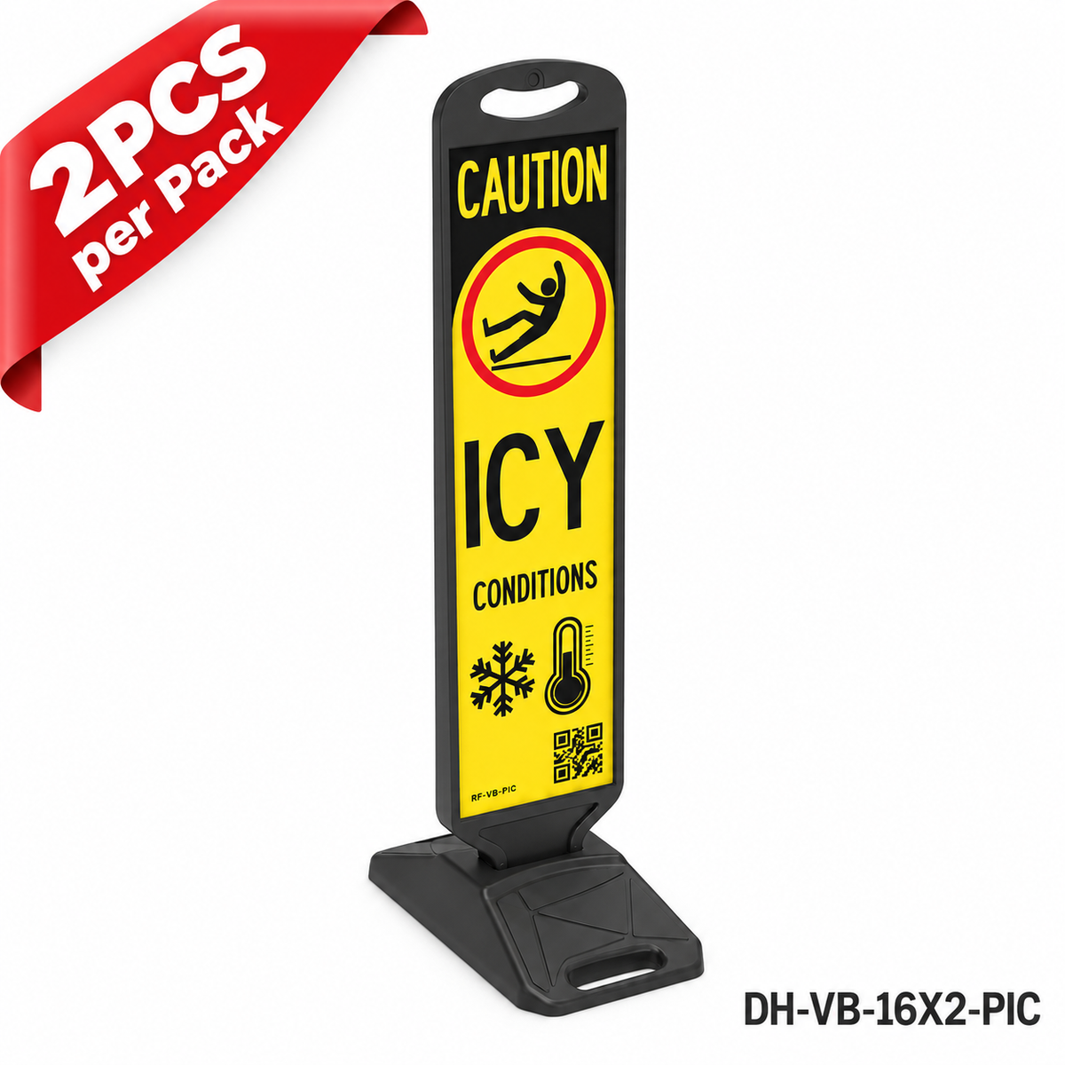 DH-VB-16X2-PIC | CAUTION ICY | Heavy Duty Rubber Base | English