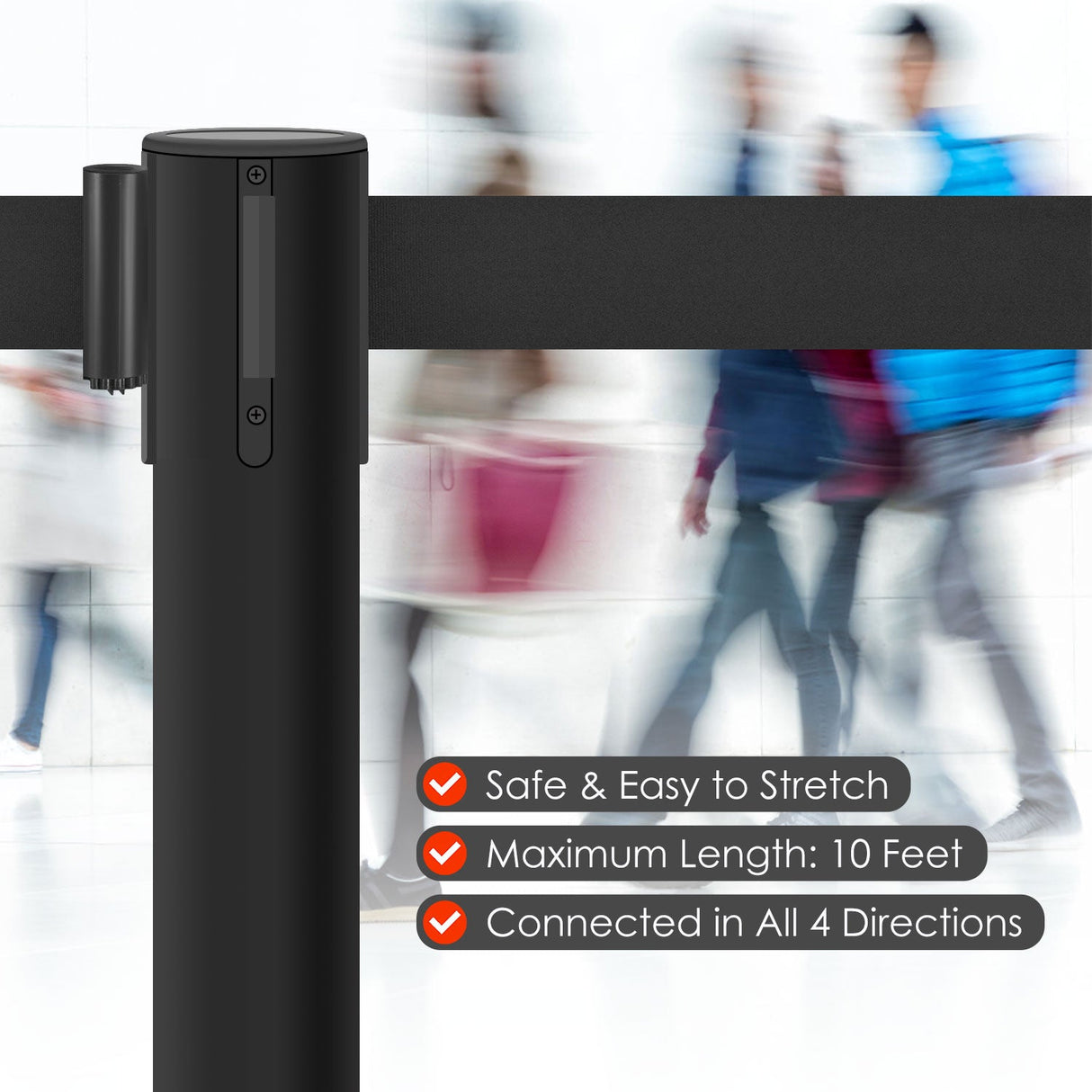 Plastic Retractable Stanchion with 300 CM Black Belt - Detail | Besea Cone