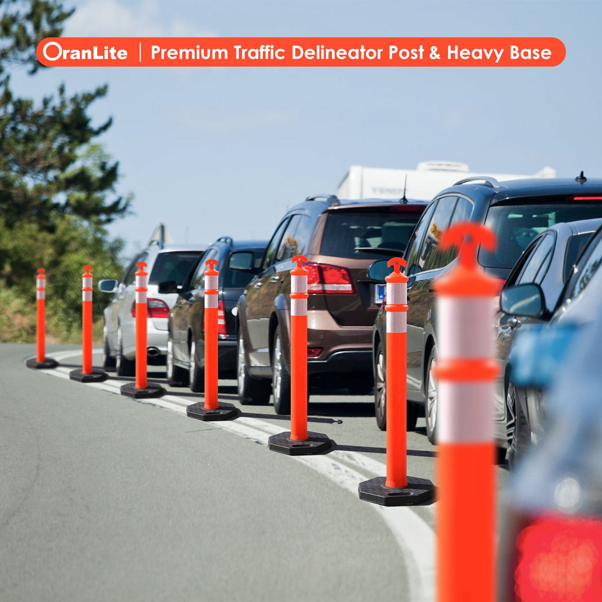 6PCS T-Top Delineator Post with Rubber /Water Filled Base , - Side View | Besea Cone