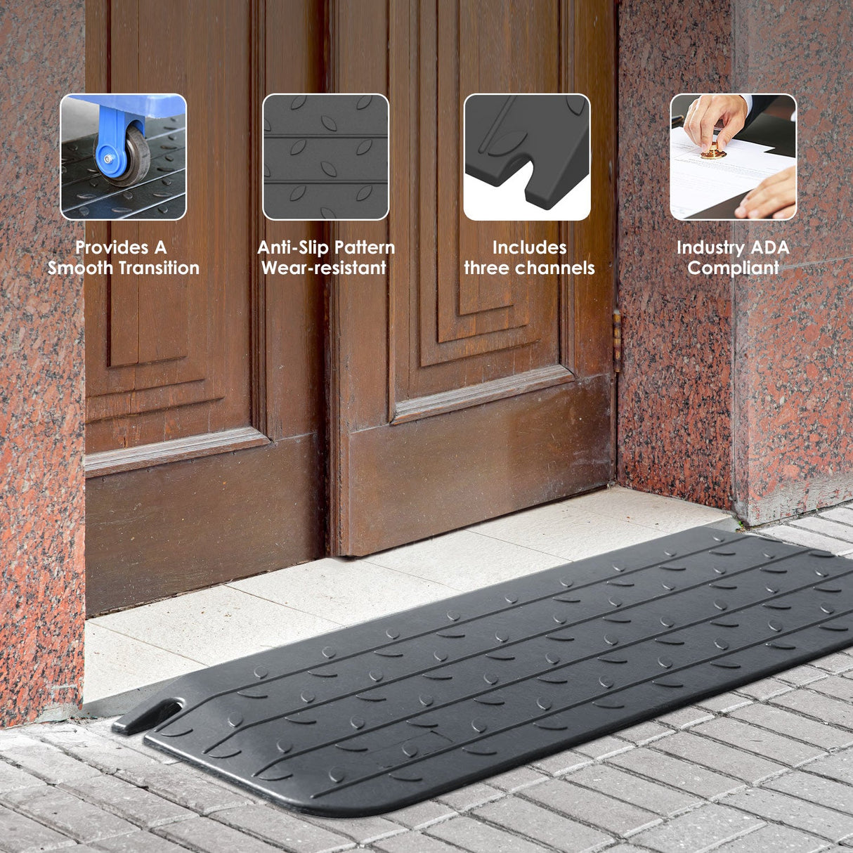 Rubber Doorway Wheelchair Ramp Height 1 to 10 CM - Side View | Besea Cone