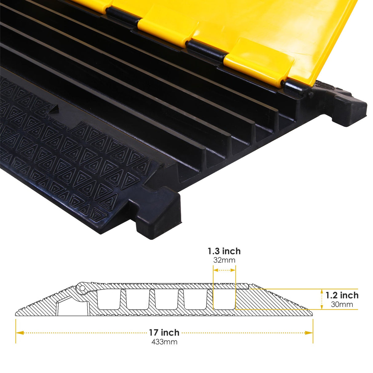 2,3,5-Channel Rubber Cable Protector Ramp with Extra Anti - Dimensions | Besea Cone