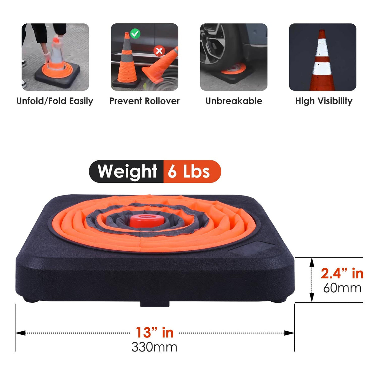 70 CM Black Base Collapsible Cone with CNSS High - Top View | Besea Cone