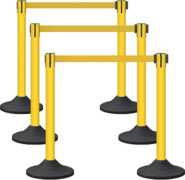 Plastic Retractable Stanchion with 300 CM Black Belt - Side View | Besea Cone