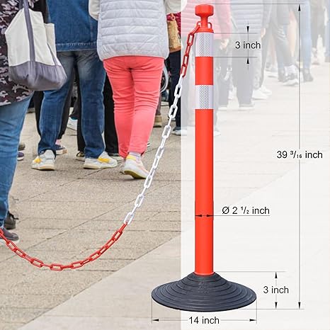 6-Pack Work Zone Safety Chain Post Set - High Visibility - In Use | Besea Cone