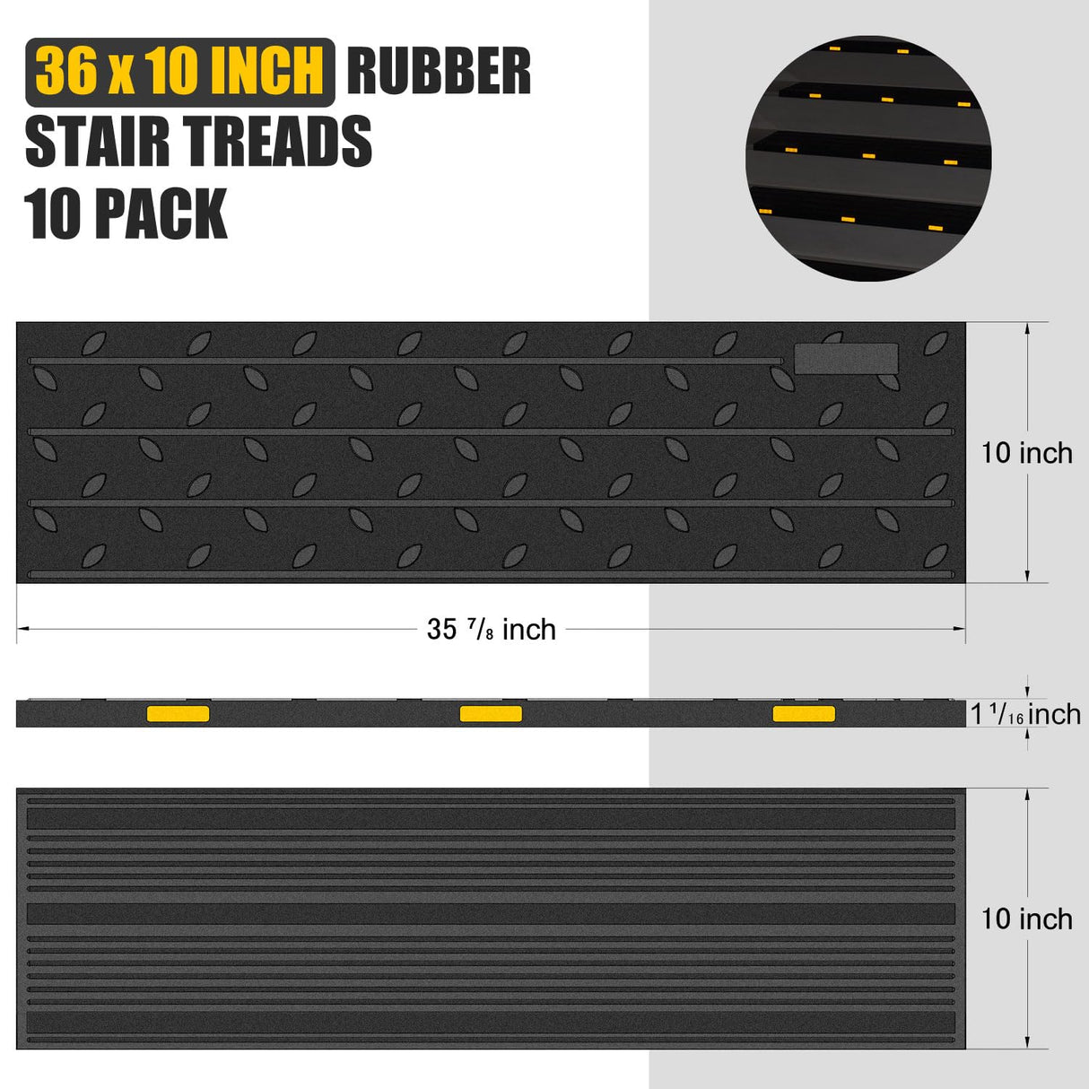 Rubber stair treads - Dimensions | Besea Cone