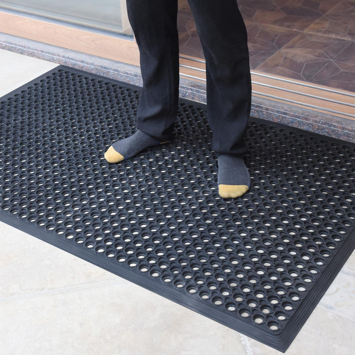 Rubber Anti-Slip Mat with Holes for Doorway Kitchen - Angle View | Oranlite Europe