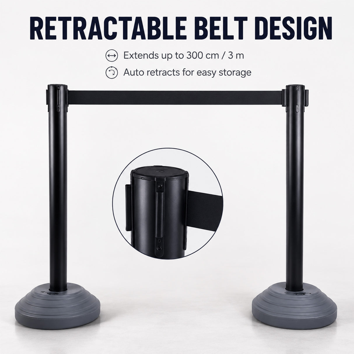 Retractable Belt Barrier with Water-Filled Base,Yellow/Black High Visibility for Crowd Control, Event Management, Hazard Warning, Portable Outdoor Safety Fence