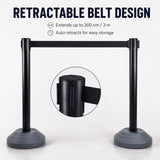 Retractable Belt Barrier with Water-Filled Base,Yellow/Black High Visibility for Crowd Control, Event Management, Hazard Warning, Portable Outdoor Safety Fence