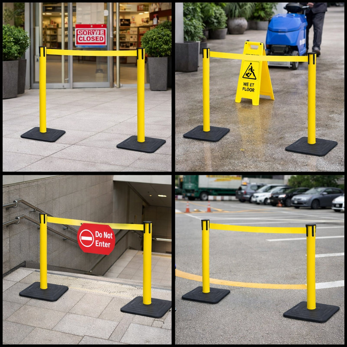 4-Pack 10ft Retractable Belt Barriers with "Caution - Do - Installation | Besea Cone