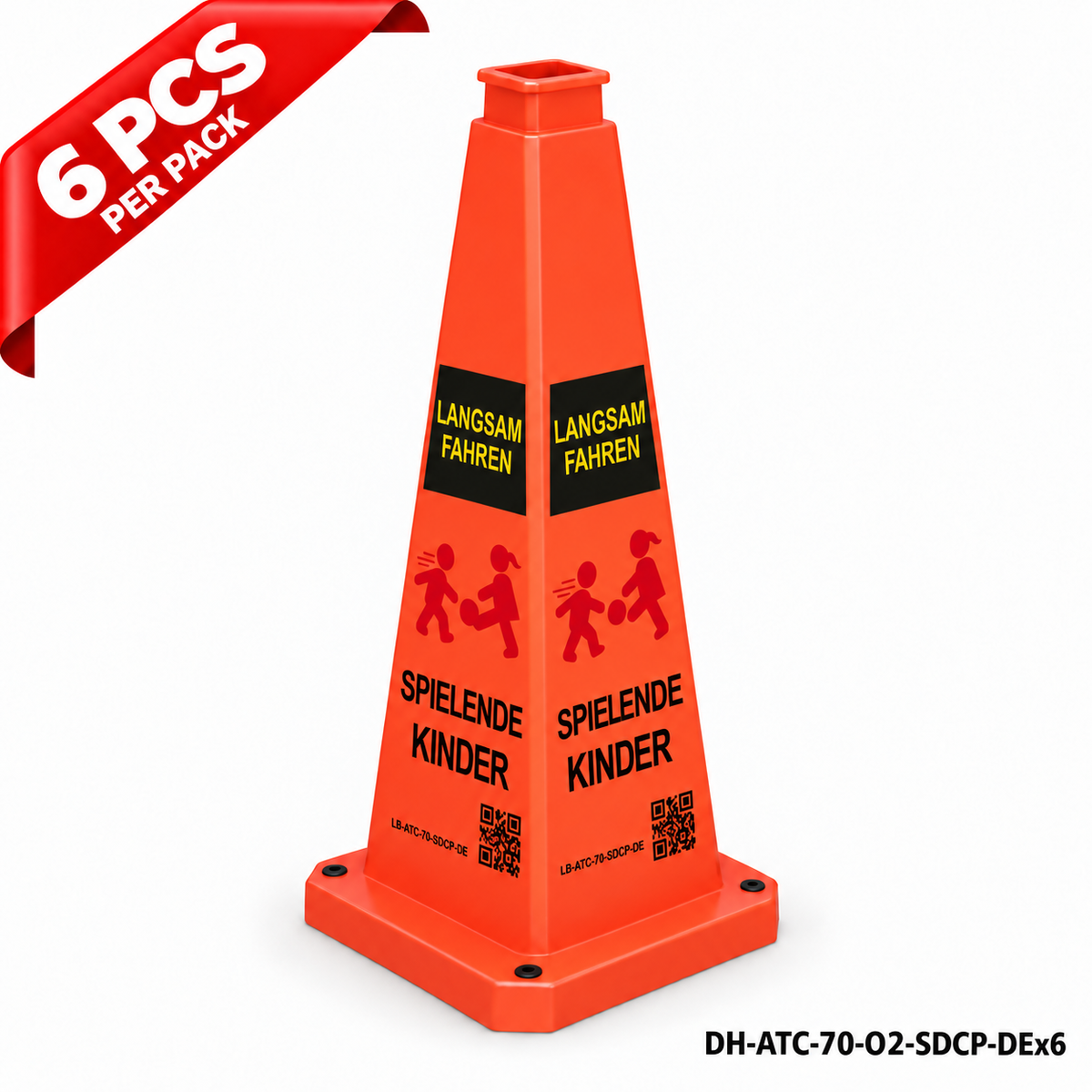DH-ATC-70-O2-SDCP-DEx6 | Orange | DE-Deutsch | SLOW DOWN CHILDREN PLAYING | 6 PCS