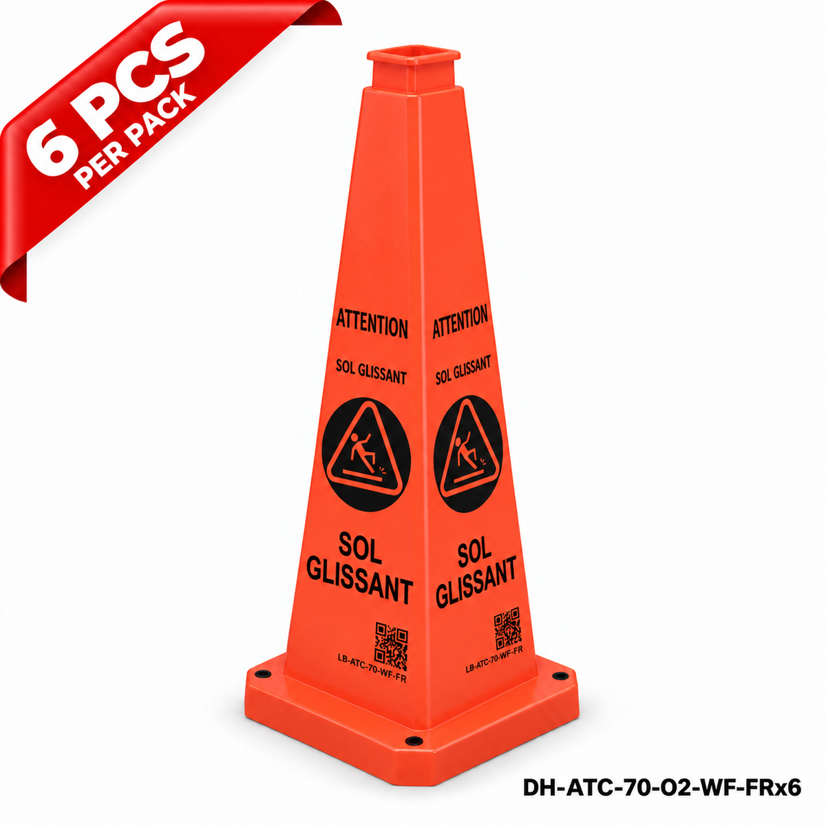 DH-ATC-70-O2-WF-FRx6 | Orange | FR-Français | WET FLOOR | 6 PCS