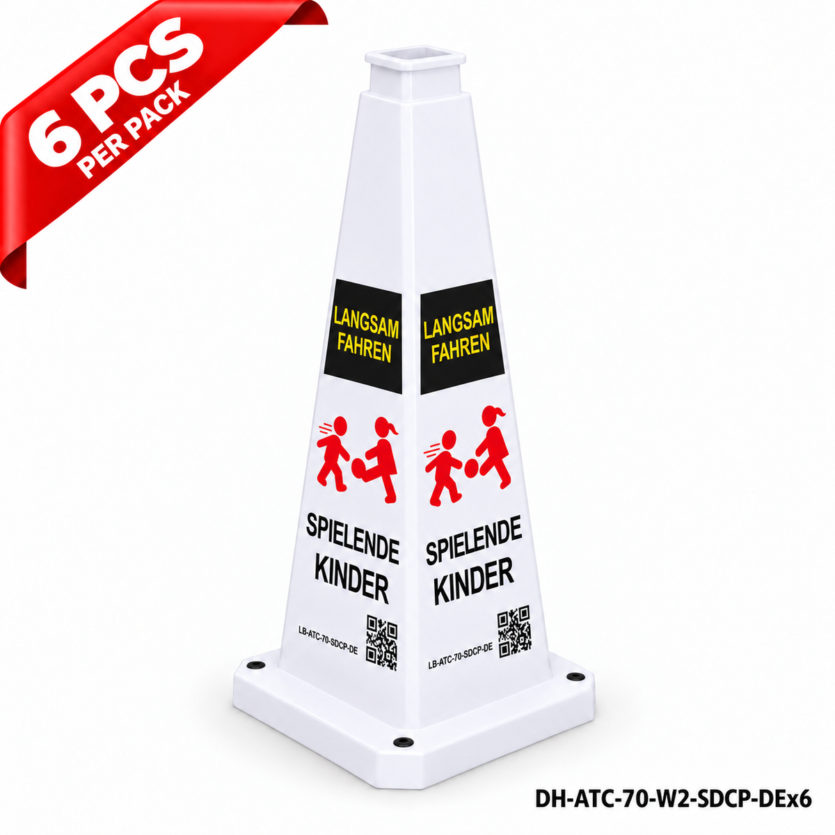 DH-ATC-70-W2-SDCP-DEx6 | White | DE-Deutsch | SLOW DOWN CHILDREN PLAYING | 6 PCS