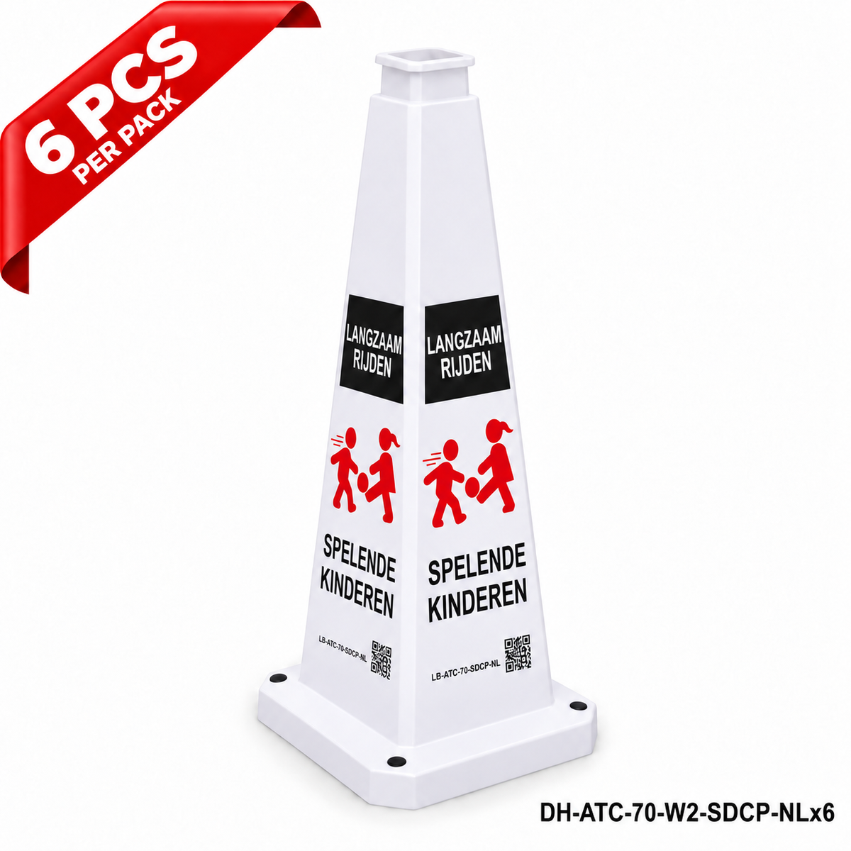 DH-ATC-70-W2-SDCP-NLx6 | White | NL-Dutch | SLOW DOWN CHILDREN PLAYING | 6 PCS