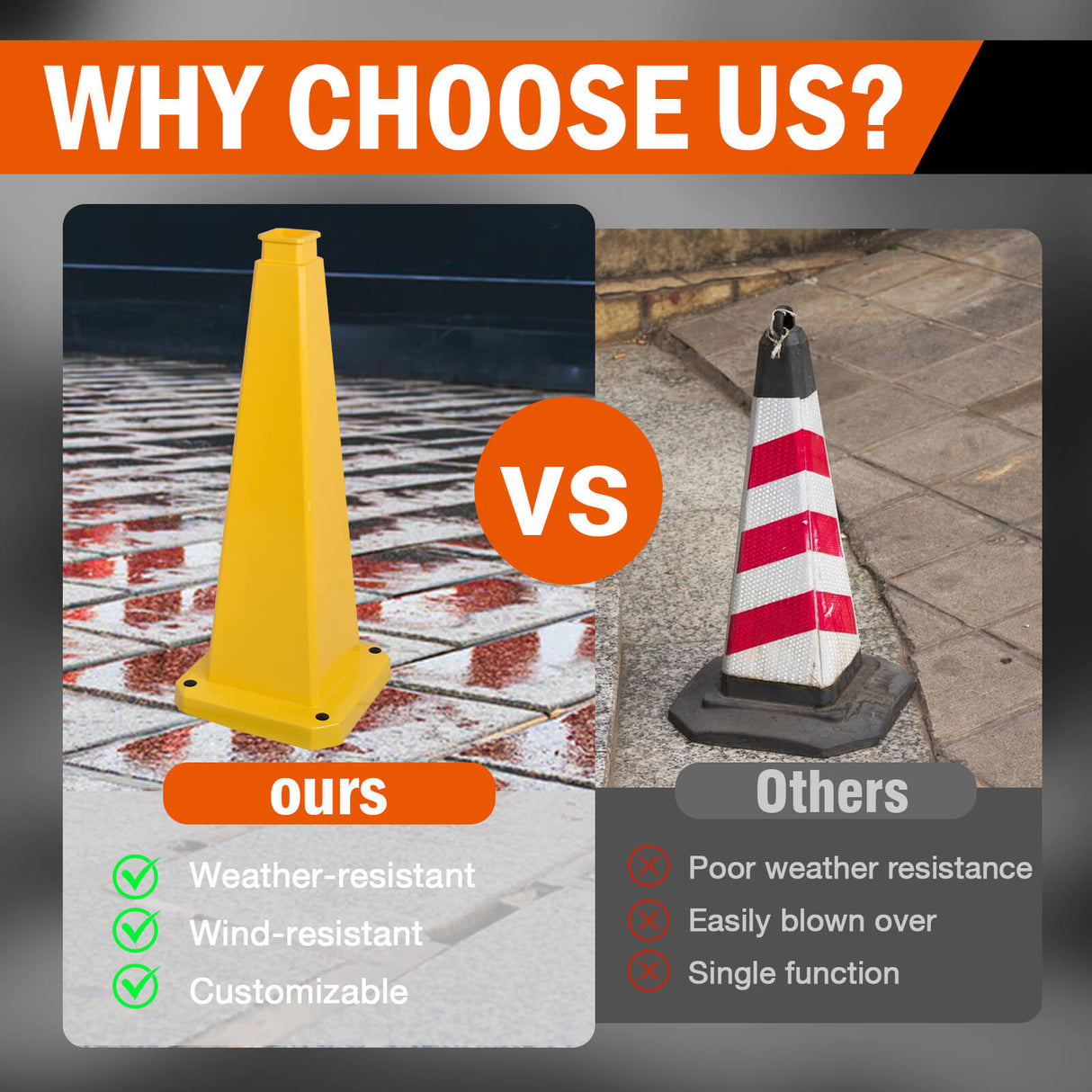 70/90 CM 4-Sided Message Cone, No Printing 6PCS - Detail | Besea Cone