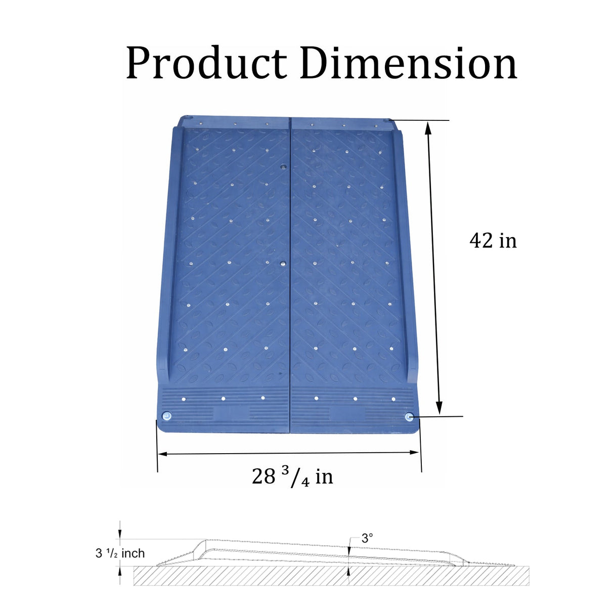 120 CM Wheelchair Ramp Low-Profile Threshold Ramp with - Side View | Besea Cone