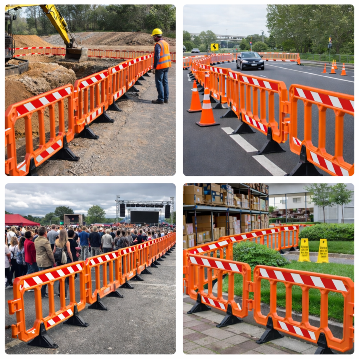 152 CM Orange Connectable Crowd Barrier with Rubber Base - In Use | Besea Cone