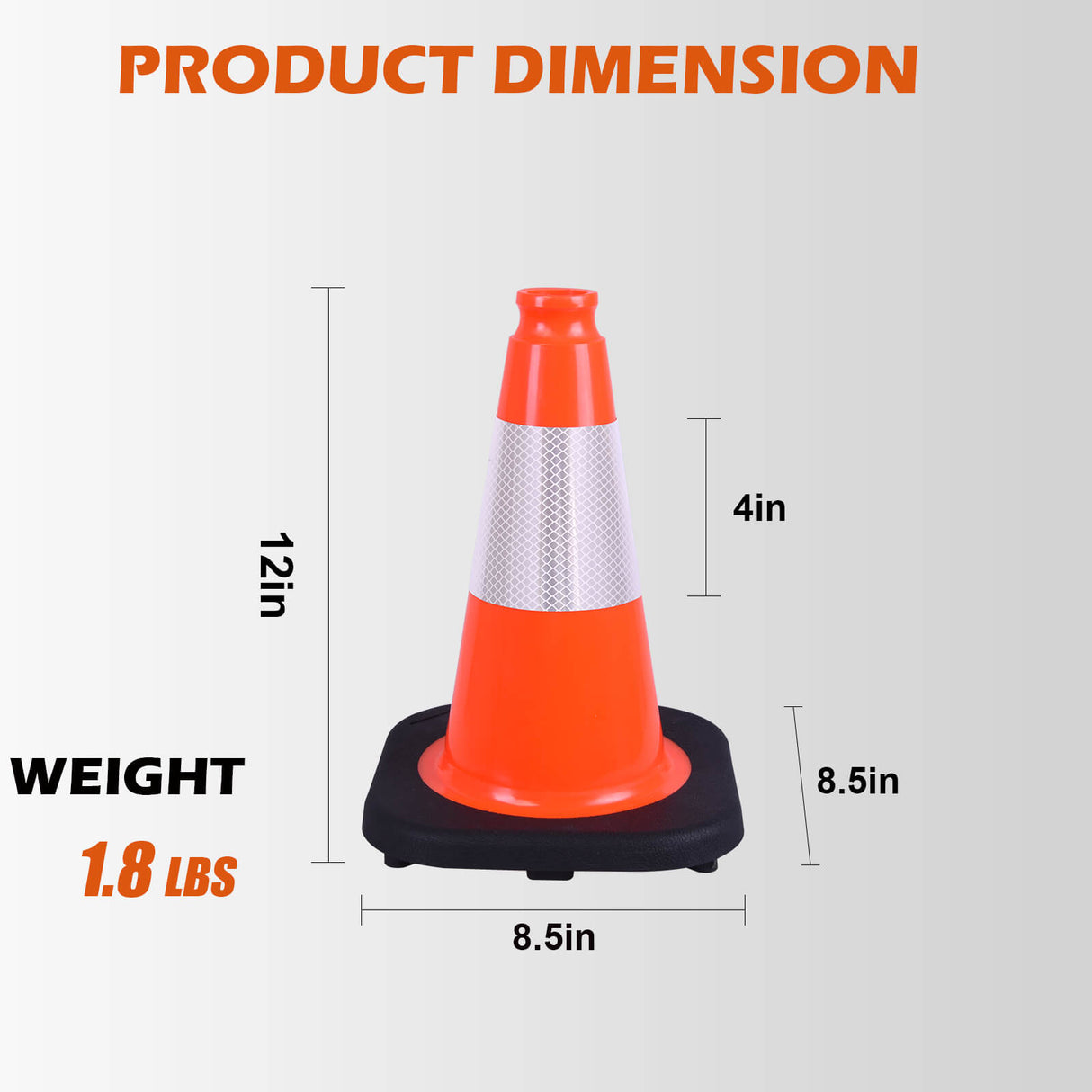 Light Weight Black Base Economy Traffic Cones - Angle View | Besea Cone