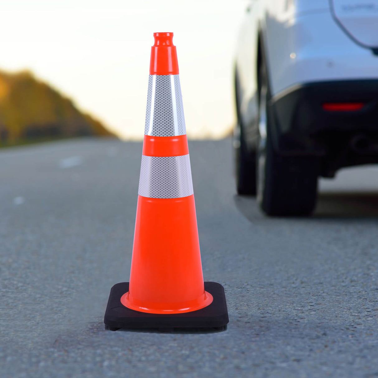 Light Weight Black Base Economy Traffic Cones - In Use | Besea Cone