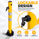 Fold Down Parking Bollard with Lock, Keys and Reflective Strips