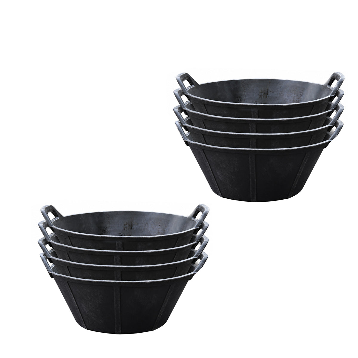 Flexible black rubber utility tub with two integrated handles - supplied in an 8-pack