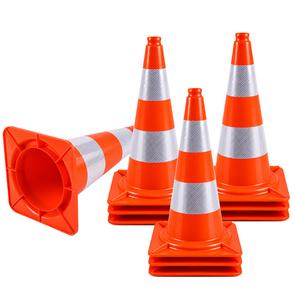 50 cm orange traffic cone with two reflective collars and a square base - supplied in a 10-pack