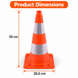 50 cm orange traffic cone with two reflective collars and a square base - supplied in a 10-pack