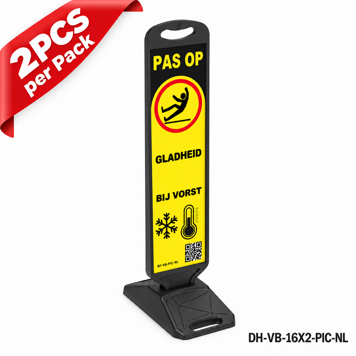 DH-VB-16X2-PIC-NL | CAUTION ICY | Heavy Duty Rubber Base | NL-Dutch