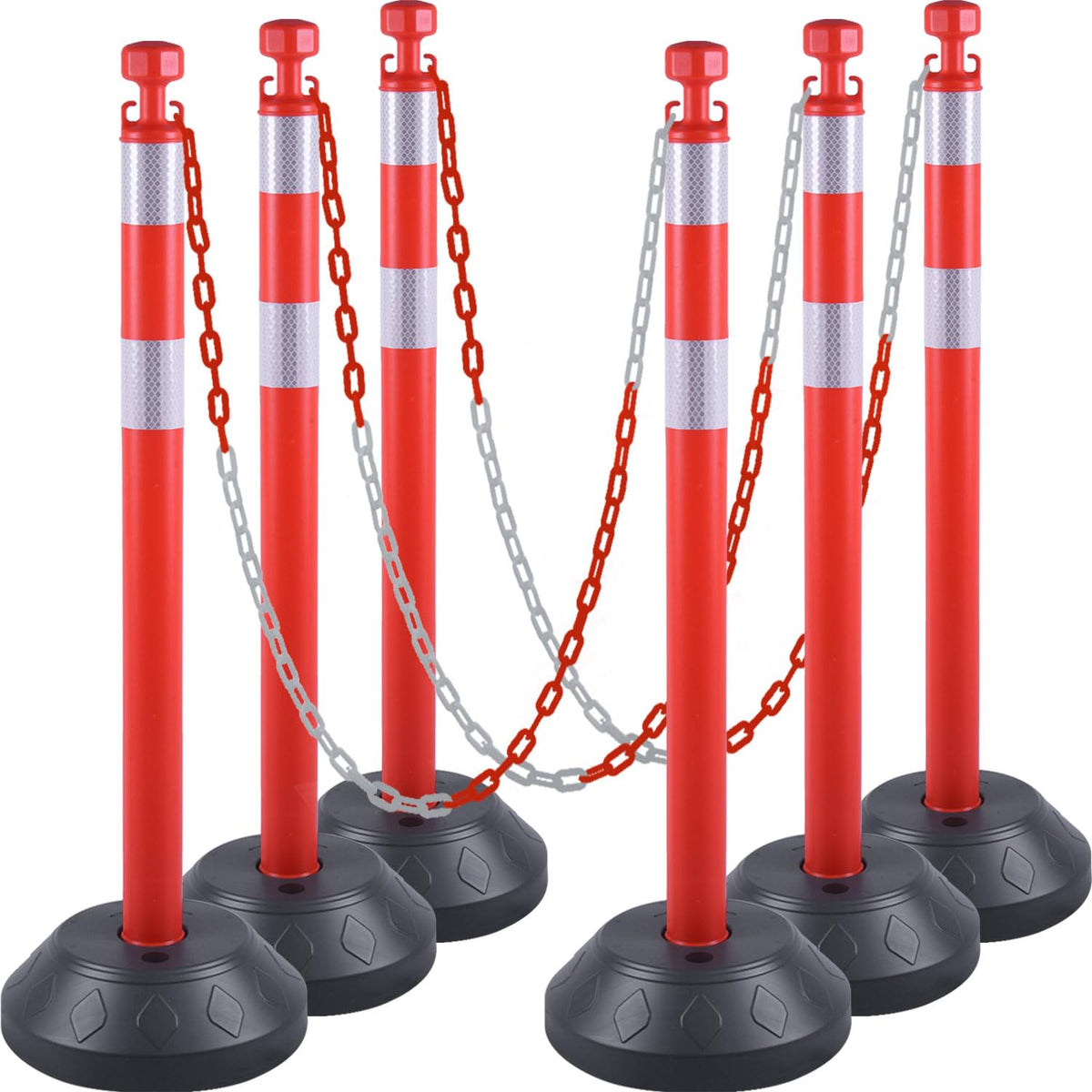 6-Pack Work Zone Safety Chain Post Set - High Visibility - Dimensions | Oranlite Europe